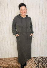 Cozy On Up Ribbed Lounge Dress- Charcoal Black