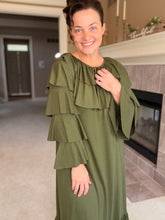 Kayla Ruffle Sleeves Dress-Olive