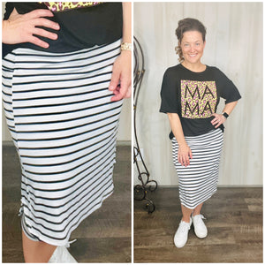 White & Black Striped Athletic Skirt