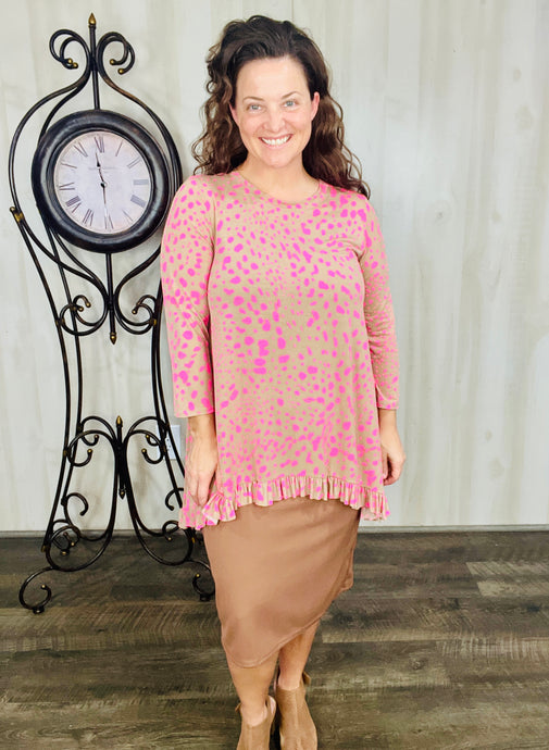 Samantha Ruffle High Low Tunic-Pink & Leopard
