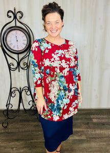 Floral Baby Doll Tunic- Burgundy