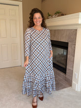 Blue & Brown Plaid Dreams Ruffle Hem Dress
