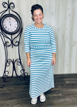 Ribbed Lounge Dress- Denim & Ivory