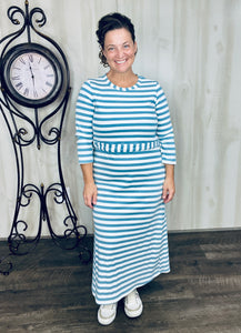Ribbed Lounge Dress- Denim & Ivory
