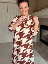 Power On The Day Dress-Brown Houndstooth