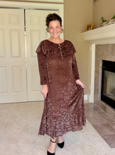 Kayla Velvet Burnout Dress- Warm Brown