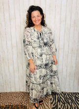 Molly Landscape Print Dress- Black & White