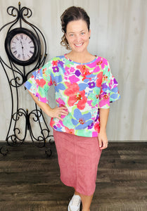 Lazy Summer Days Blue & Green Floral Top