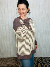 Harper Ribbed Knit Striped Top- Cream & Brown