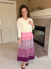 Misty Ruffle Tiered Dress-Cream & Berry