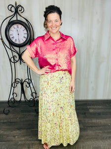 Floral Print Tiered Maxi Skirt (PLUS)- Yellow