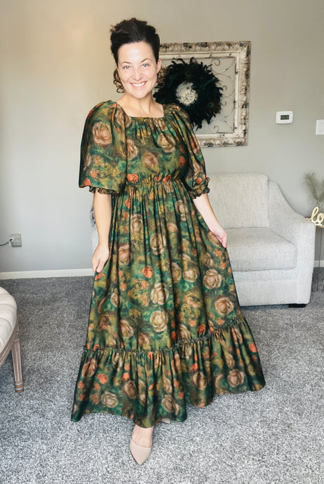 PREORDER: Lovely In Green- Modest Square Neckline Dress
