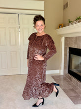 Kayla Velvet Burnout Dress- Warm Brown