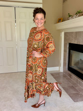 Harvest Season Rust Geometric & Ruffle Dress