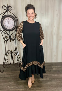 Michella High Low Dress-Black & Leopard