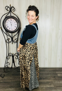 Leopard & Animal Print Mixed Overall/Jumper Dress