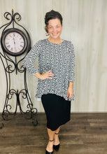 Samantha Ruffle High Low Tunic-Black & White Geometric