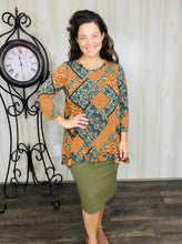 Samantha Ruffle High Low Tunic-Rust & Olive