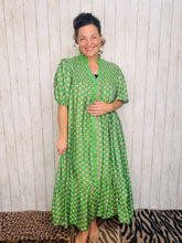 Rhonda Button Front Dress- Green Mix