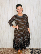Brown & Blue Polkadot Dreams Ruffle Hem Dress
