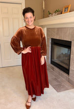 Amanda Velvet Two Tone Dress- Copper & Rust