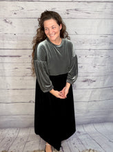 Amanda Velvet Two Tone Dress- Black & Silver