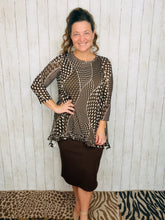 Samantha Ruffle High Low Tunic-Brown Dot & Abstract