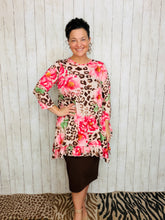 Cynthia Ruffle High Low Tunic-Leopard & Pink Floral