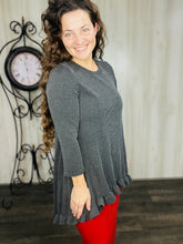 Samantha Ruffle High Low Tunic-Ribbed Black/Charcoal