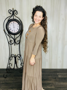 Tonya & Wood Button Dress- Toffee