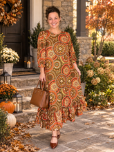 Harvest Season Rust Geometric & Ruffle Dress
