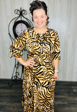 Tiger Print & Buttons Collared Dress