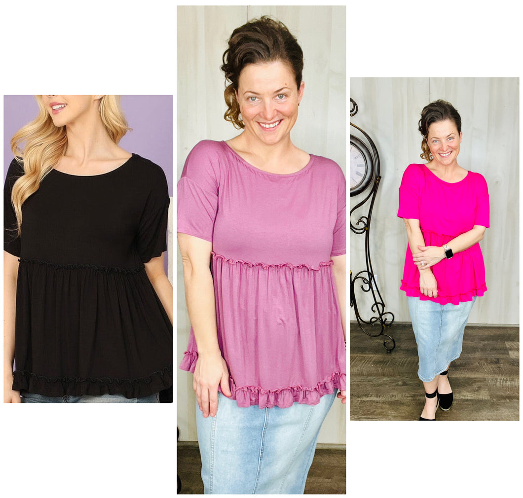 The Good & The Comfy Top- Black, Hot Pink or Mauve