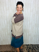 Harper Ribbed Knit Striped Top- Cream & Brown