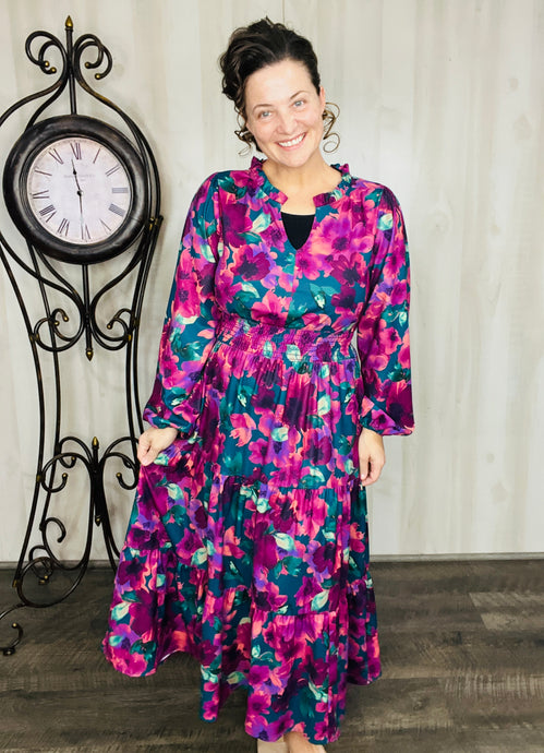 Jamie Smocked Waist Dress- Plum Floral