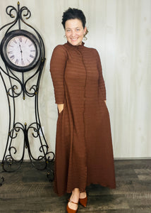 Jaqueline Vintage & Textured Dress- Chocolate Brown