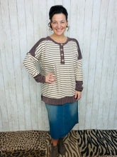 Harper Ribbed Knit Striped Top- Cream & Brown