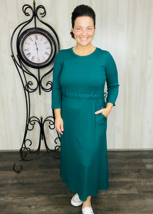 Ribbed Lounge Dress- Hunter Green