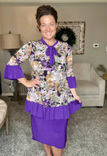 Jasmine Bow & Ruffle Tunic- Purple & Floral