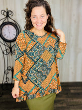 Samantha Ruffle High Low Tunic-Rust & Olive