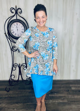 Samantha Ruffle High Low Tunic-Leopard & Blue Roses