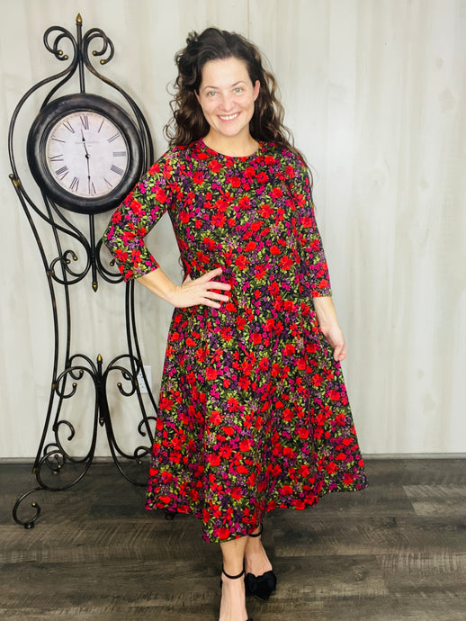 Brenda Red Floral Dress