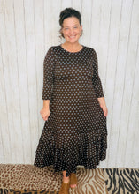 Brown & Blue Polkadot Dreams Ruffle Hem Dress