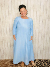 Hannah Square Neck Textured Midi Dress- Powder Blue