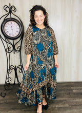 Michella High Low Dress-Teal & Animal Print