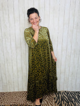 Kayla Ruffled Burnout Velvet Dress-Olive Leopard