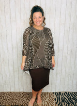 Samantha Ruffle High Low Tunic-Brown Dot & Abstract