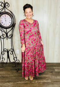 Tonya Tiered Dress- Olive Floral