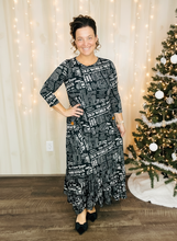 Misty Black Newsprint Button Dress