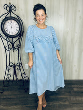Mandy Pinstripe & Bow Dress- Chambray